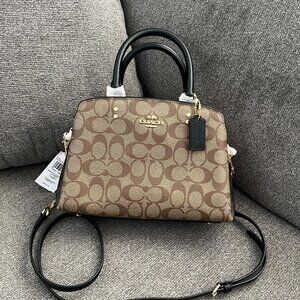 Coach Mini Lillie Carryall Colorblock Signature Black Canvas Gold Khaki …